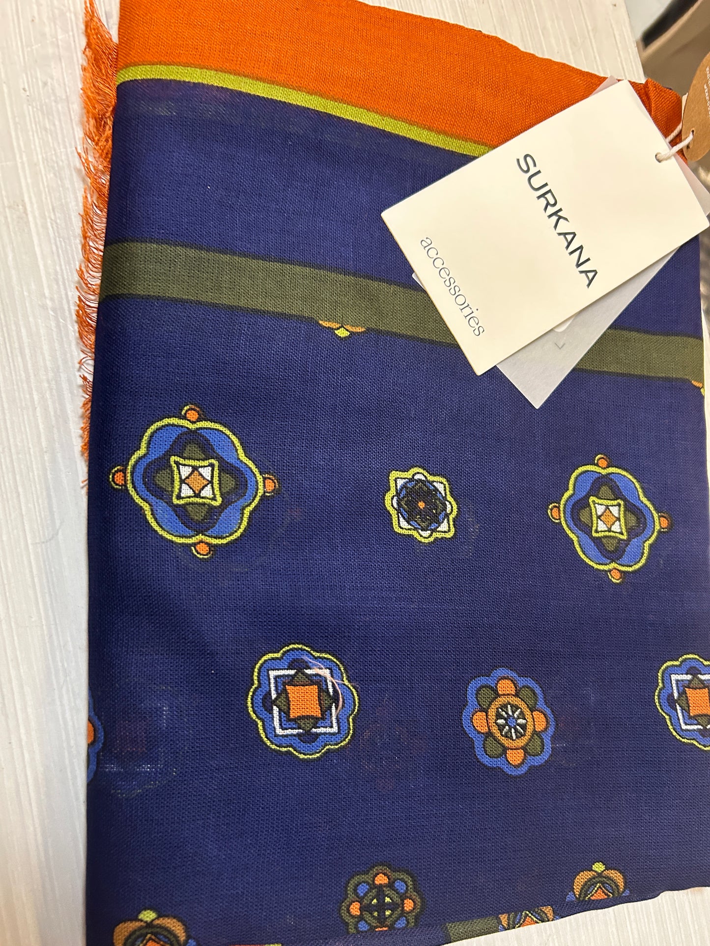 Surkana Scarf - Orange & Navy Mix.