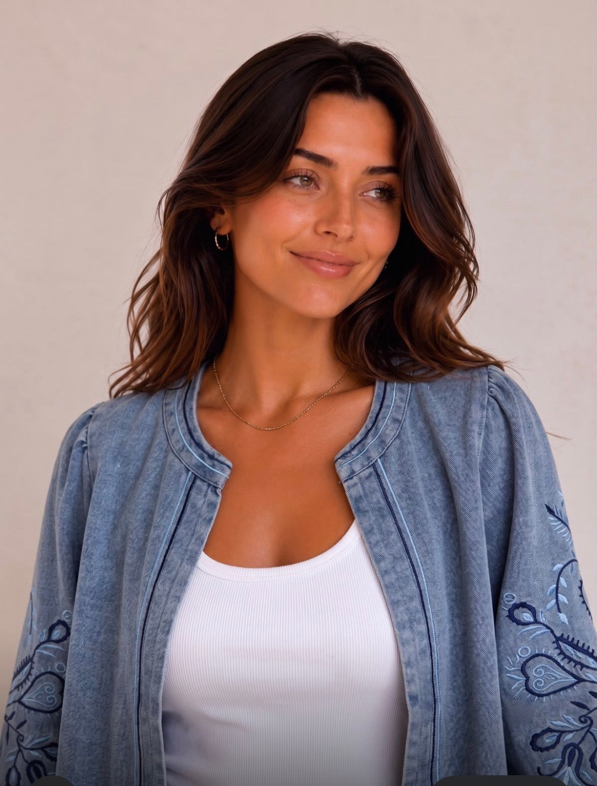 Kyla Edge to Edge Embroidered Jacket - Denim