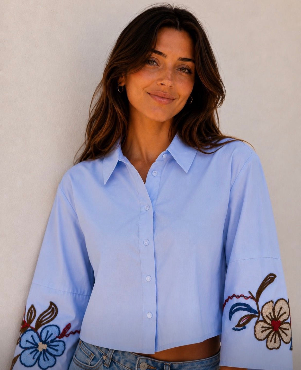 Kyla Blue Shirt with Embroidery - Blue