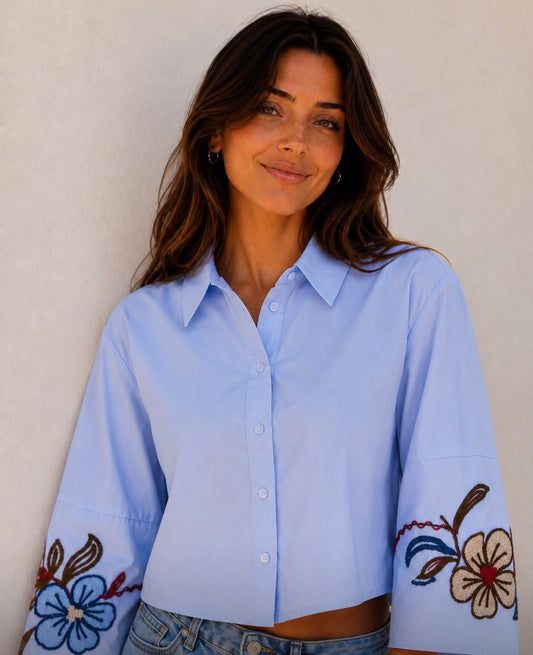 Kyla Blue Shirt with Embroidery - Blue