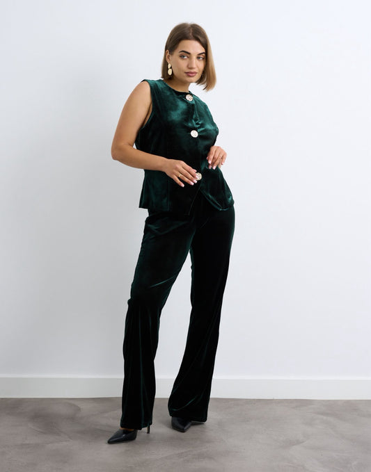 Kyla Green Velvet Pull on Trousers