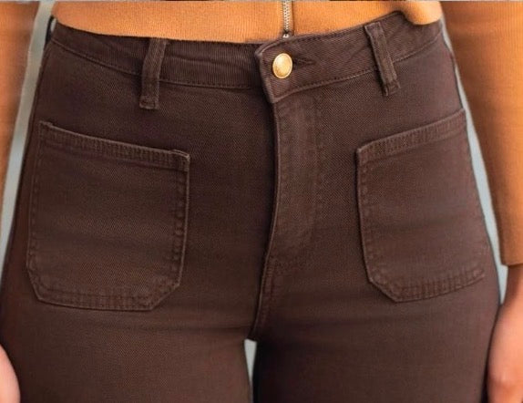 Kyla Wide Leg Jeans - Brown.