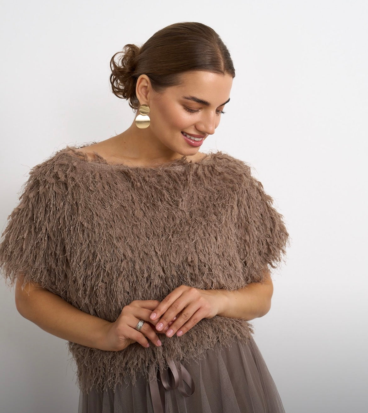 Kyla Feather Top - Mocha.