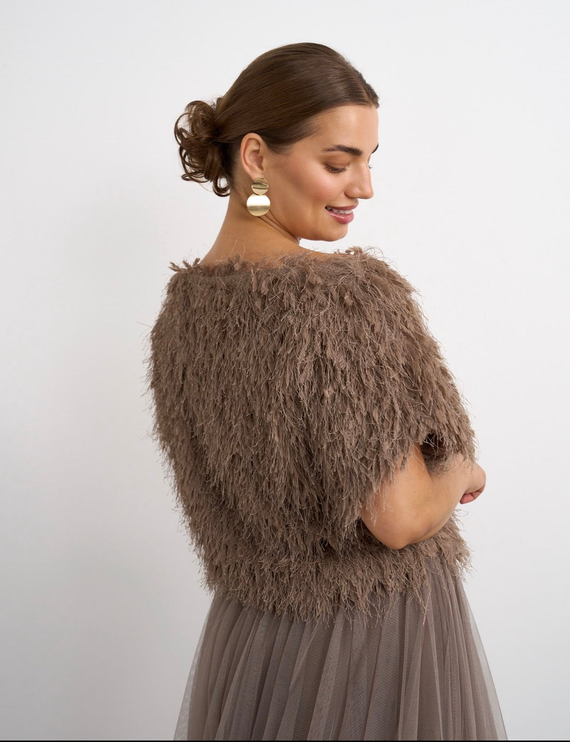 Kyla Feather Top - Mocha.