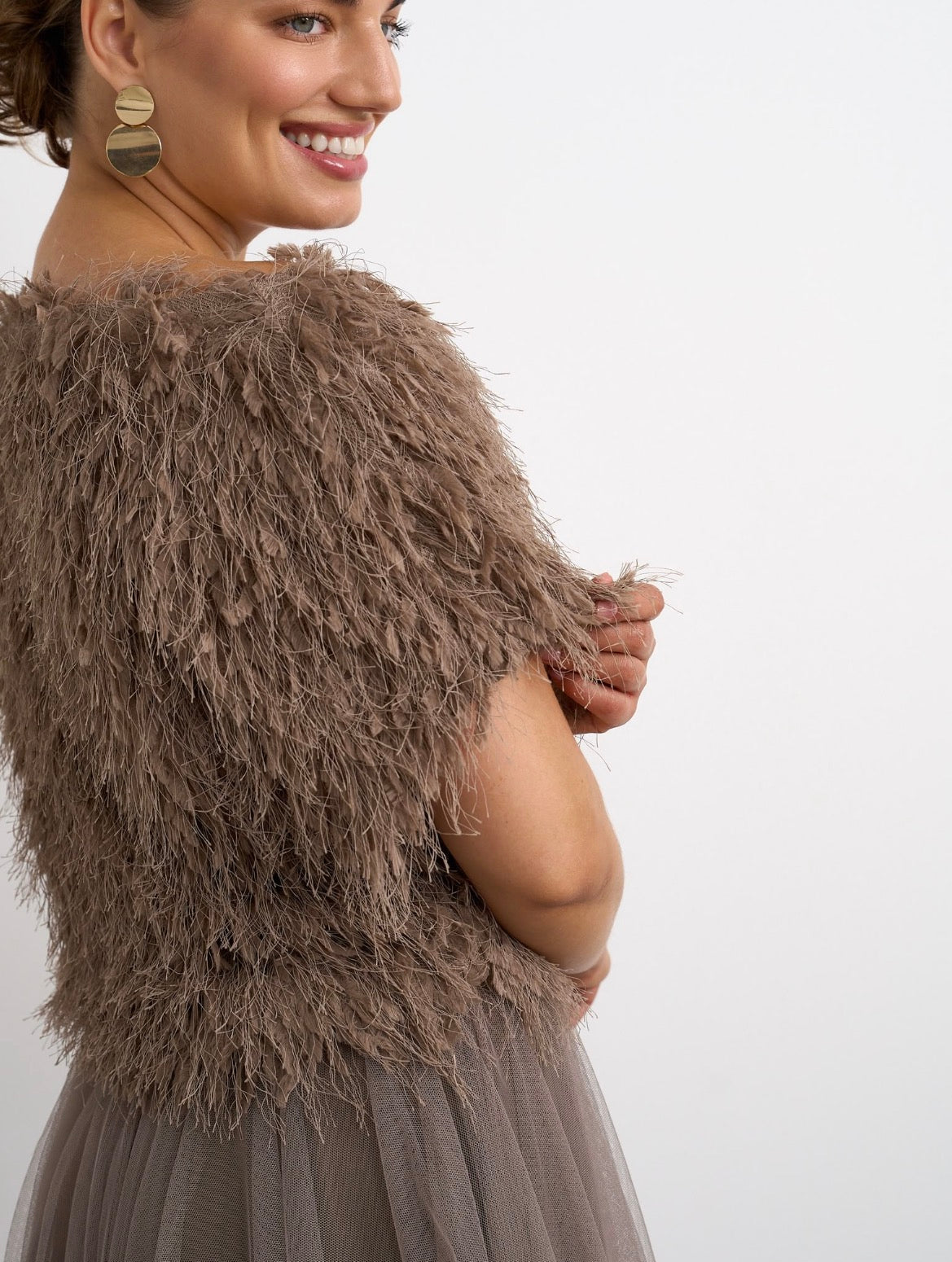 Kyla Feather Top - Mocha.