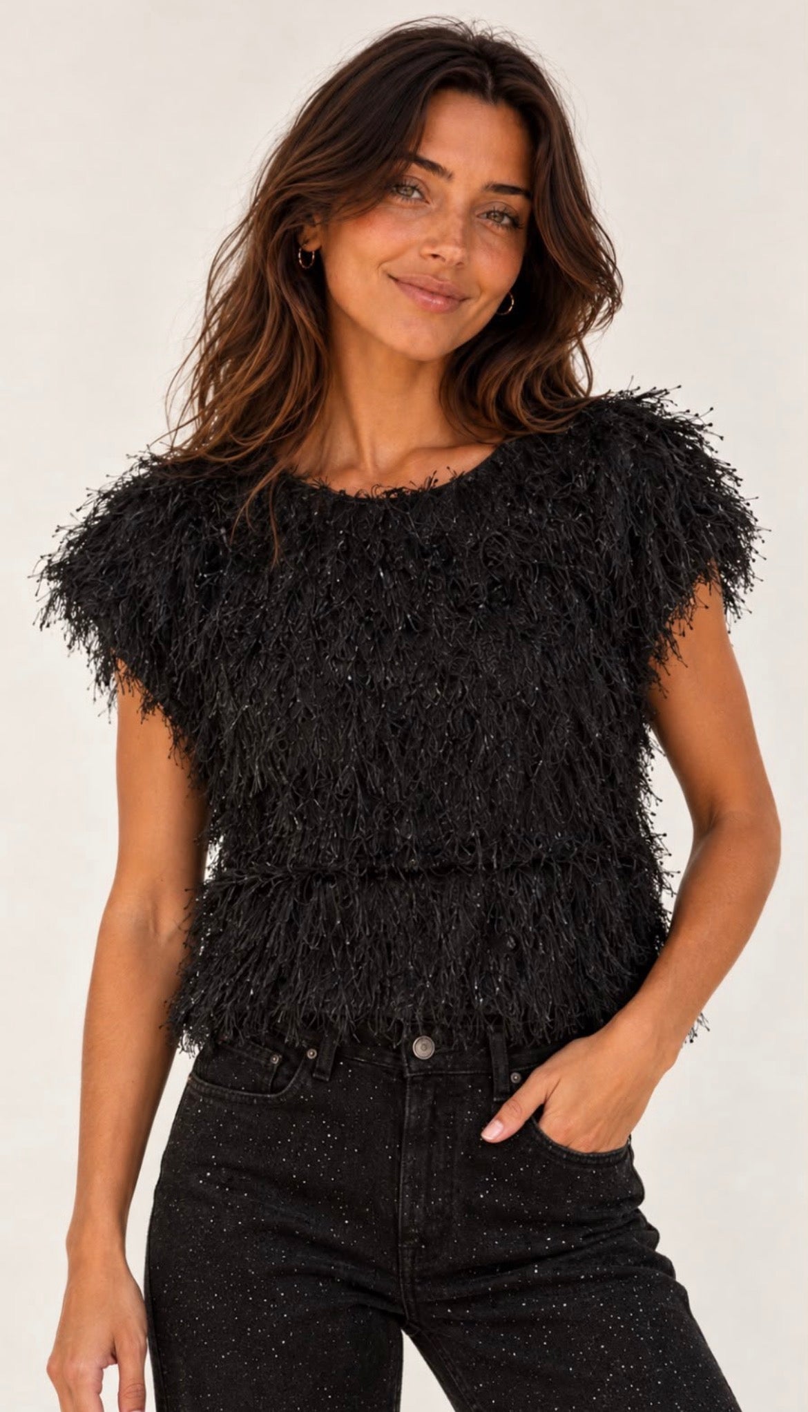 Kyla Feather Top - Black.