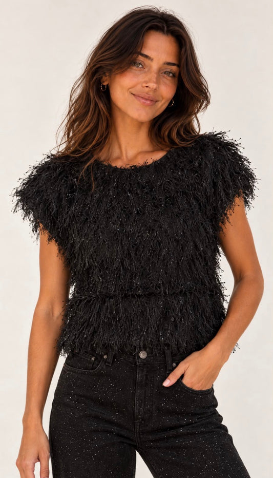 Kyla Feather Top - Black.