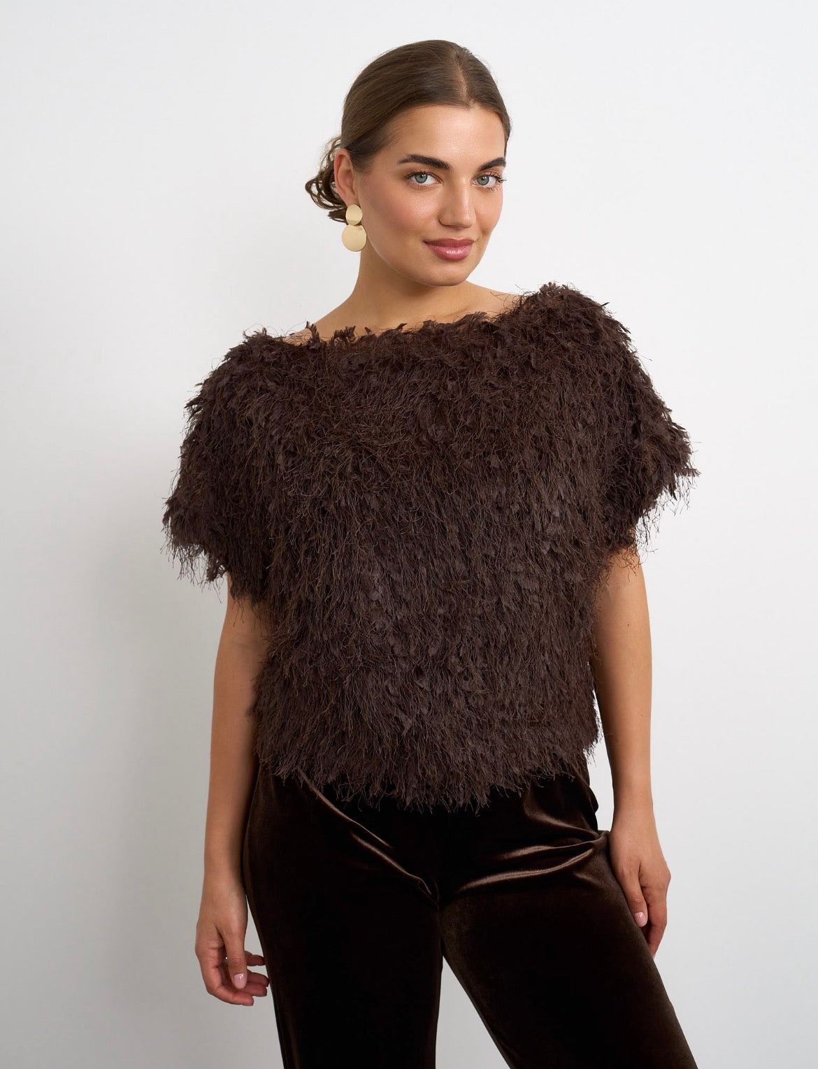 Kyla Feather Top - Chocolate.