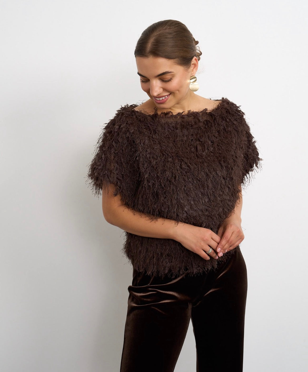 Kyla Feather Top - Chocolate.