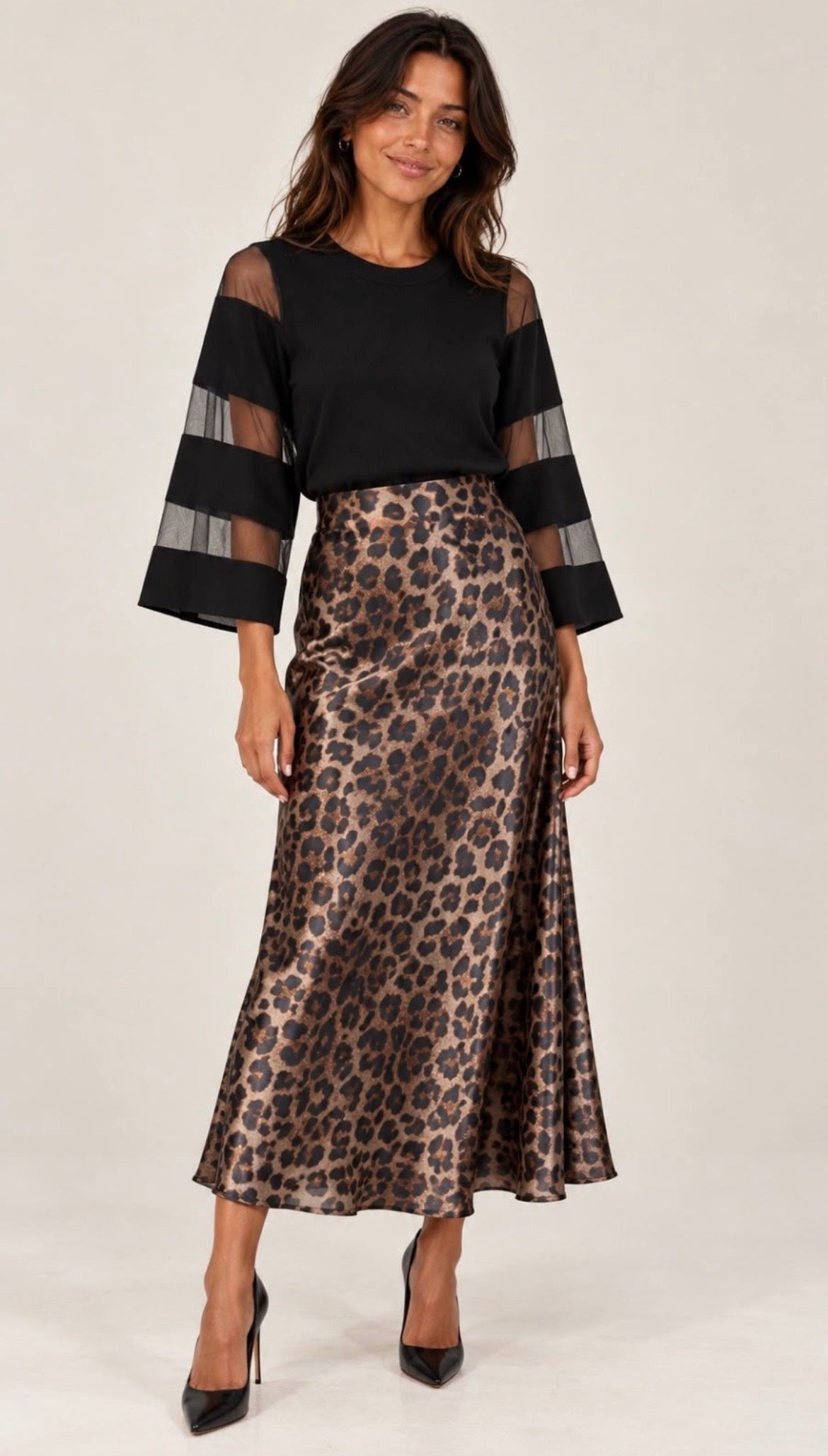Kyla Satin Skirt - Leopard