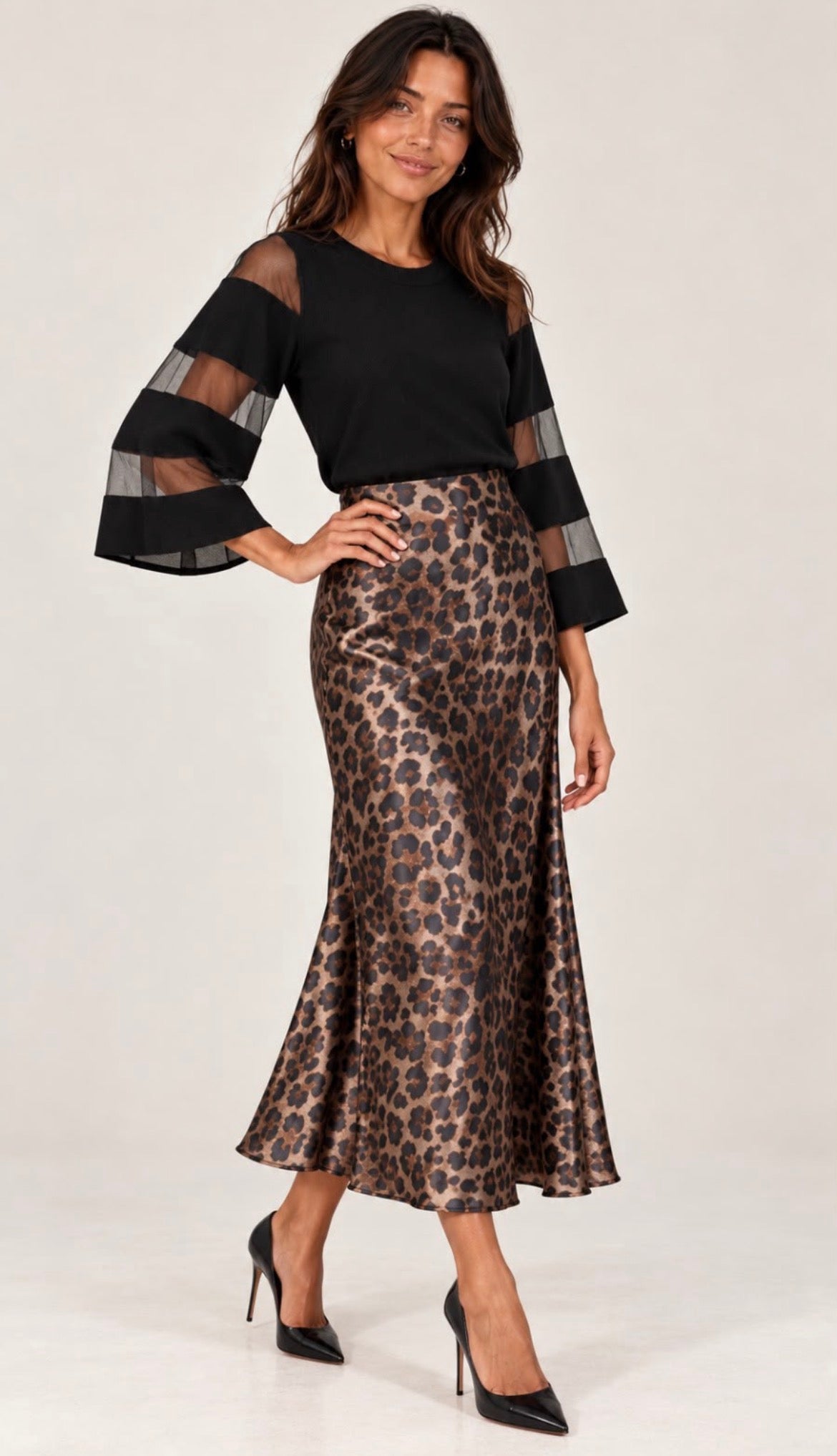 Kyla Satin Skirt - Leopard