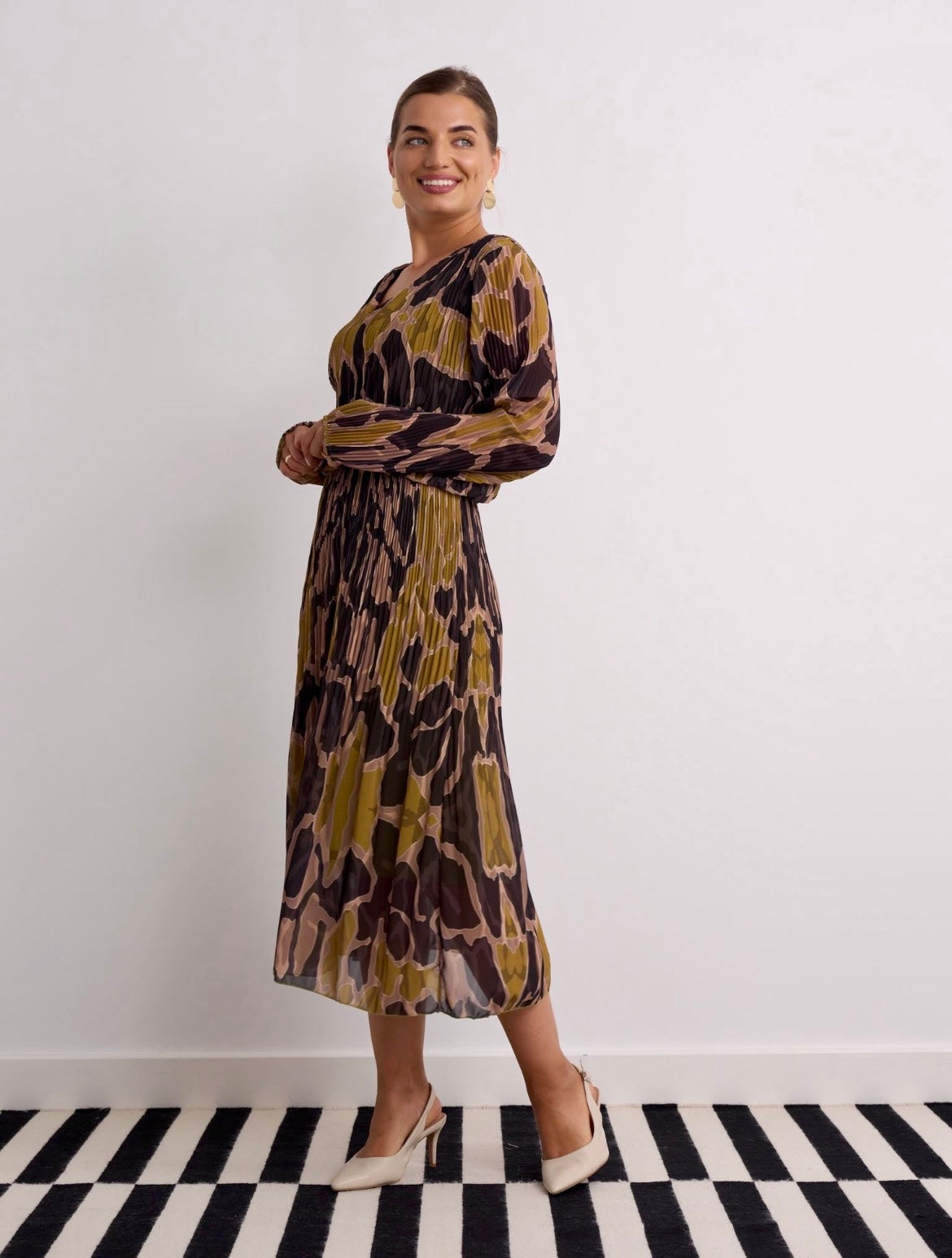 Kyla Pleated Dress - Green & Grey Mix