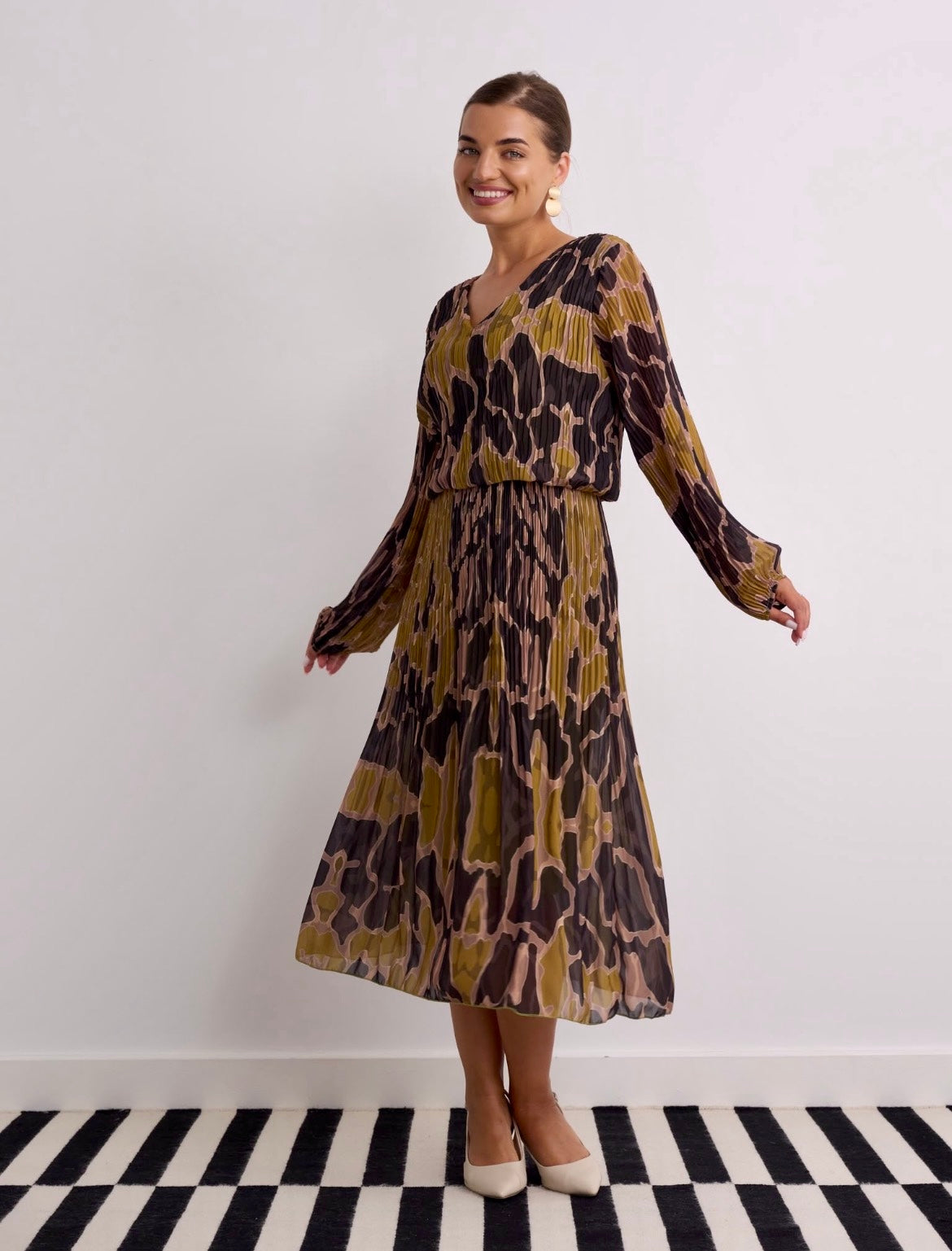Kyla Pleated Dress - Green & Grey Mix