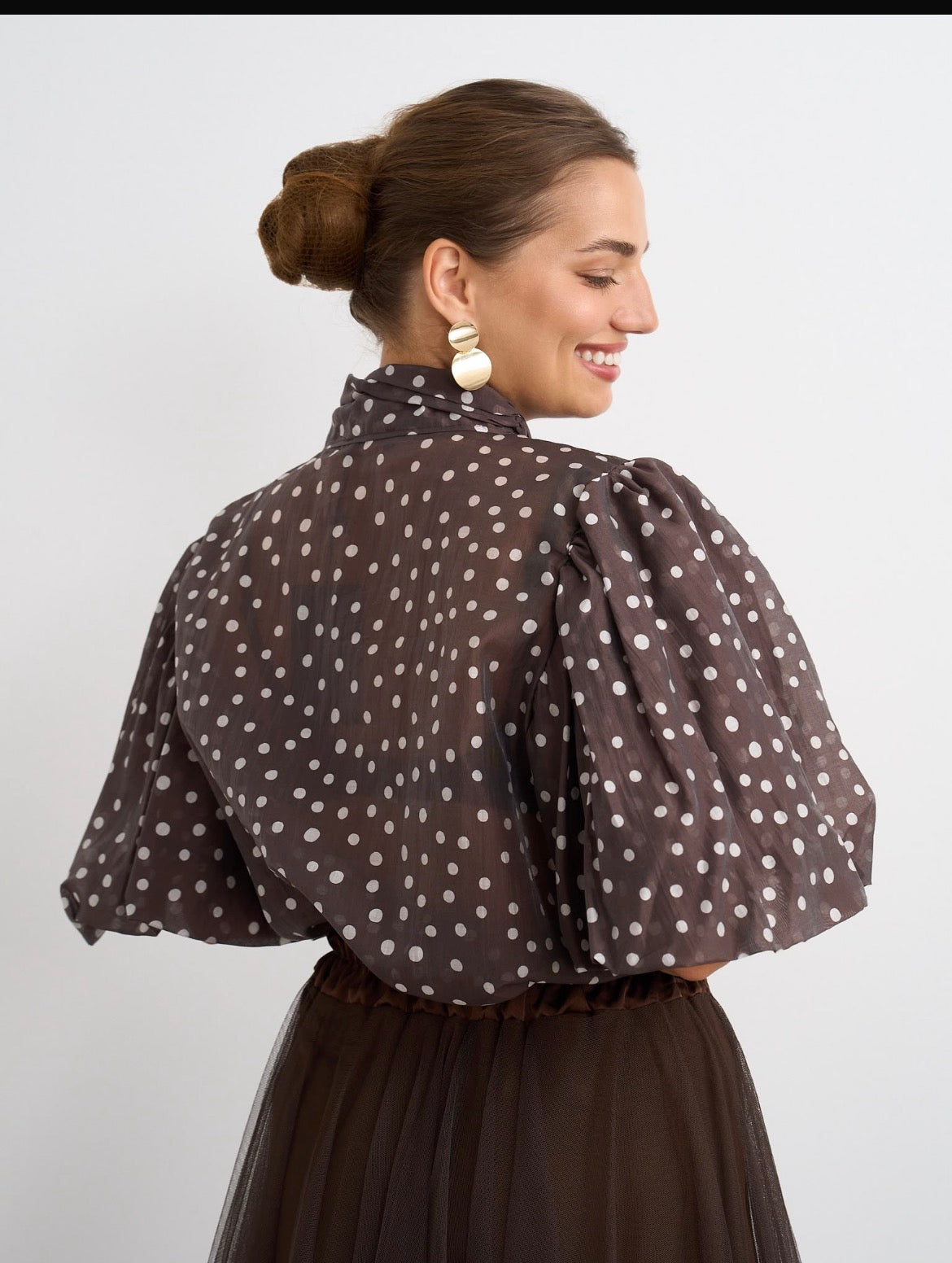 Kyla Spot Blouse - Brown & Cream.