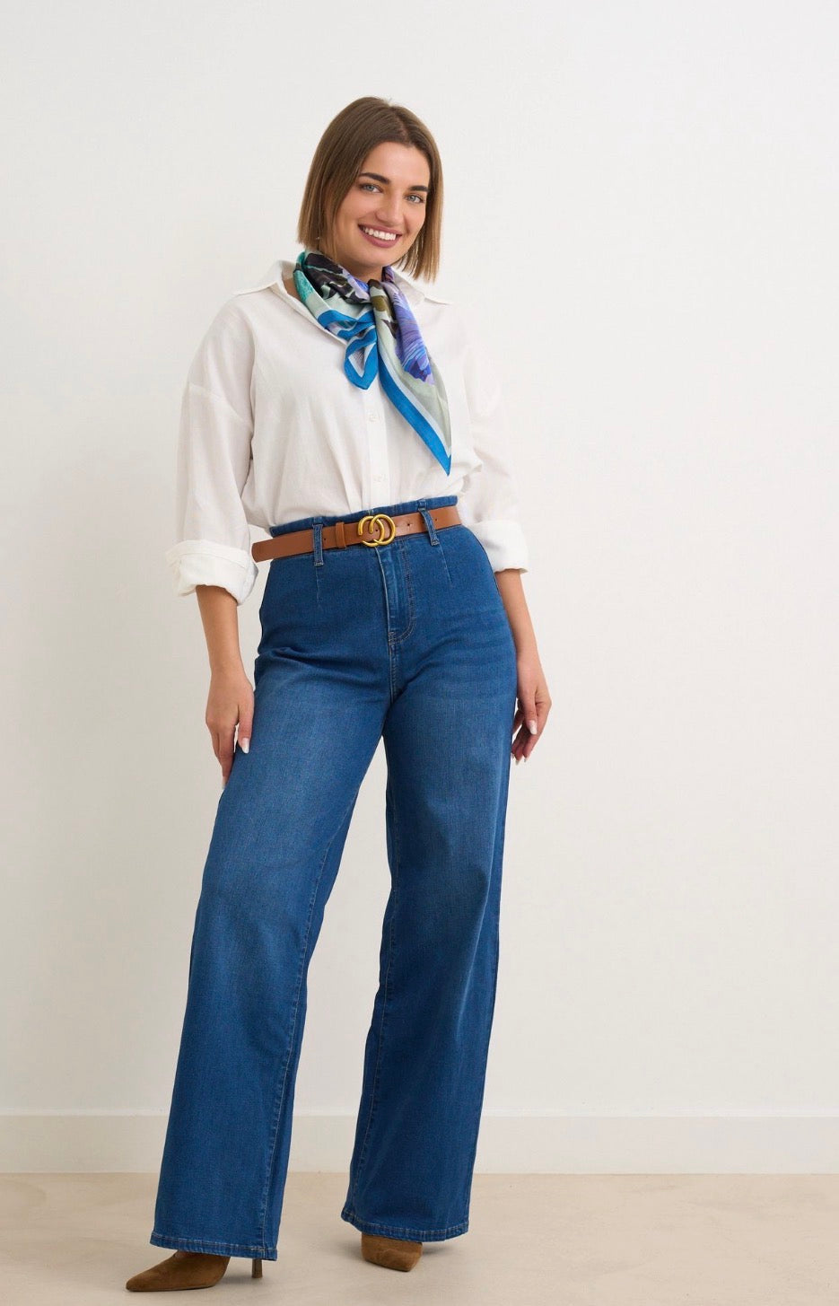 Kyla Wide Leg Denim Jean with Belt.