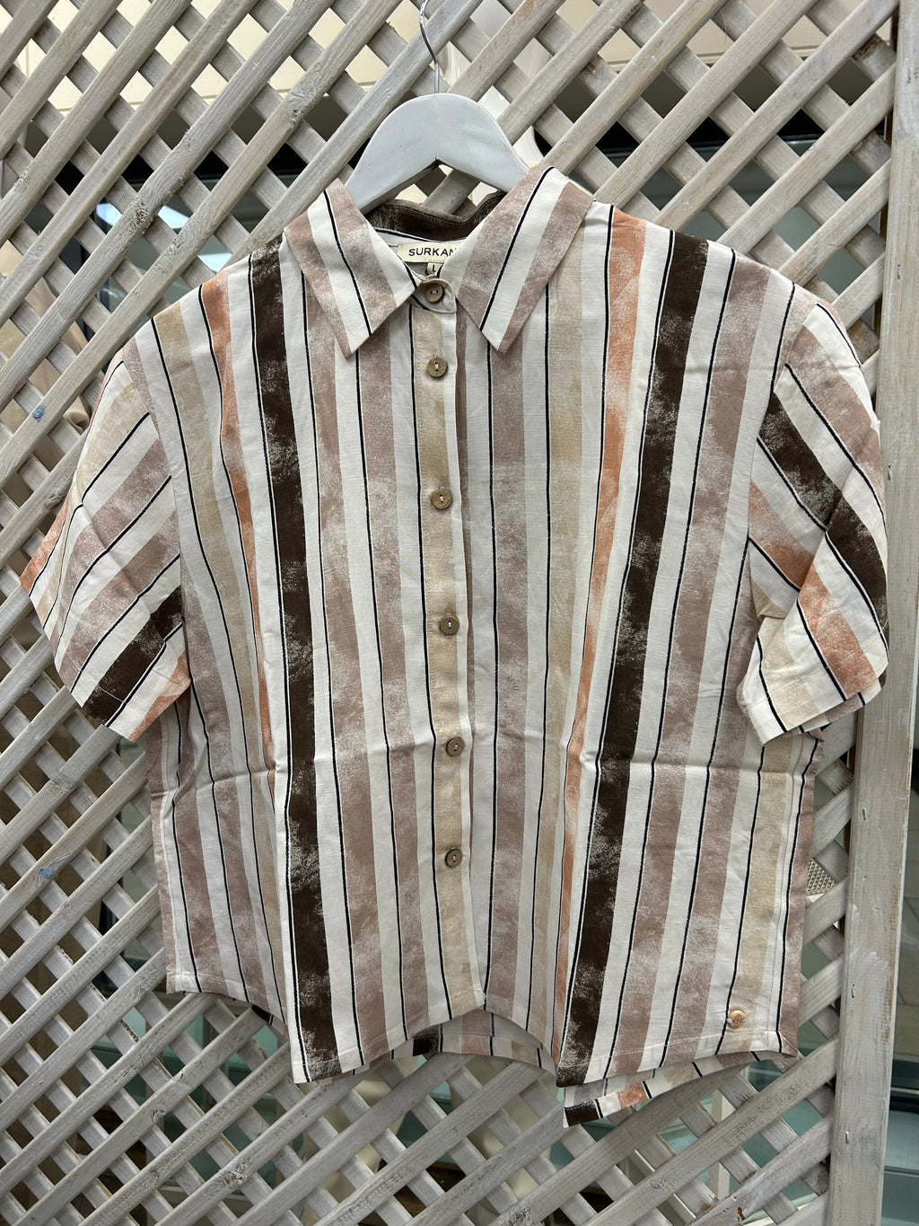 Surkana Short Sleeve Cropped Shirt - Brown Multi.