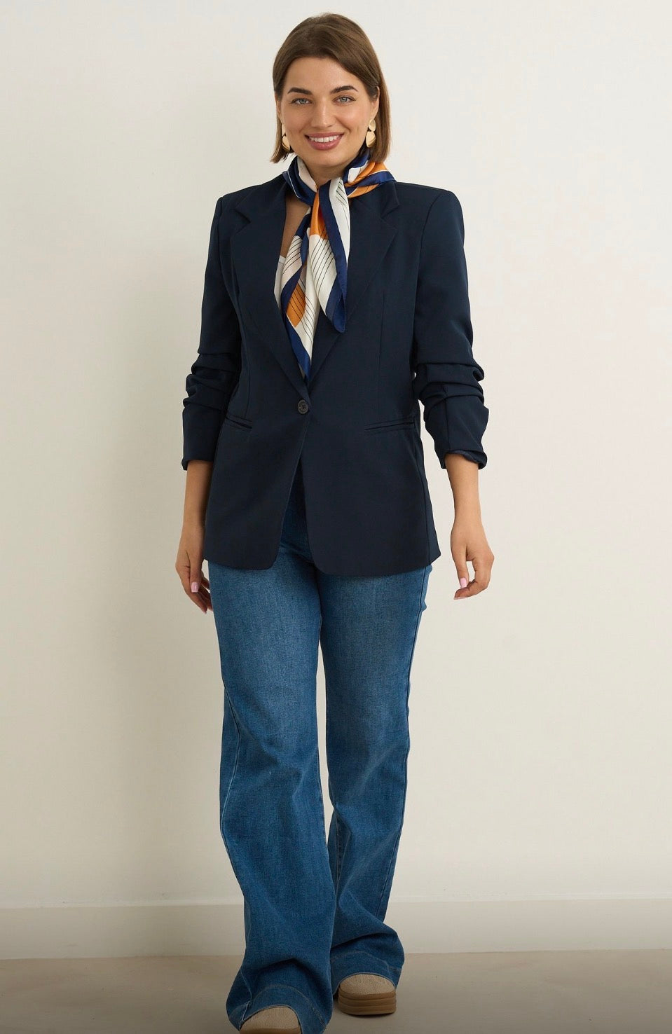 Kyla Blazer Rouched Sleeve - Navy.