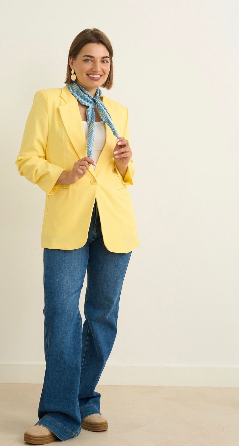 Kyla Blazer Rouched Sleeve - Lemon.