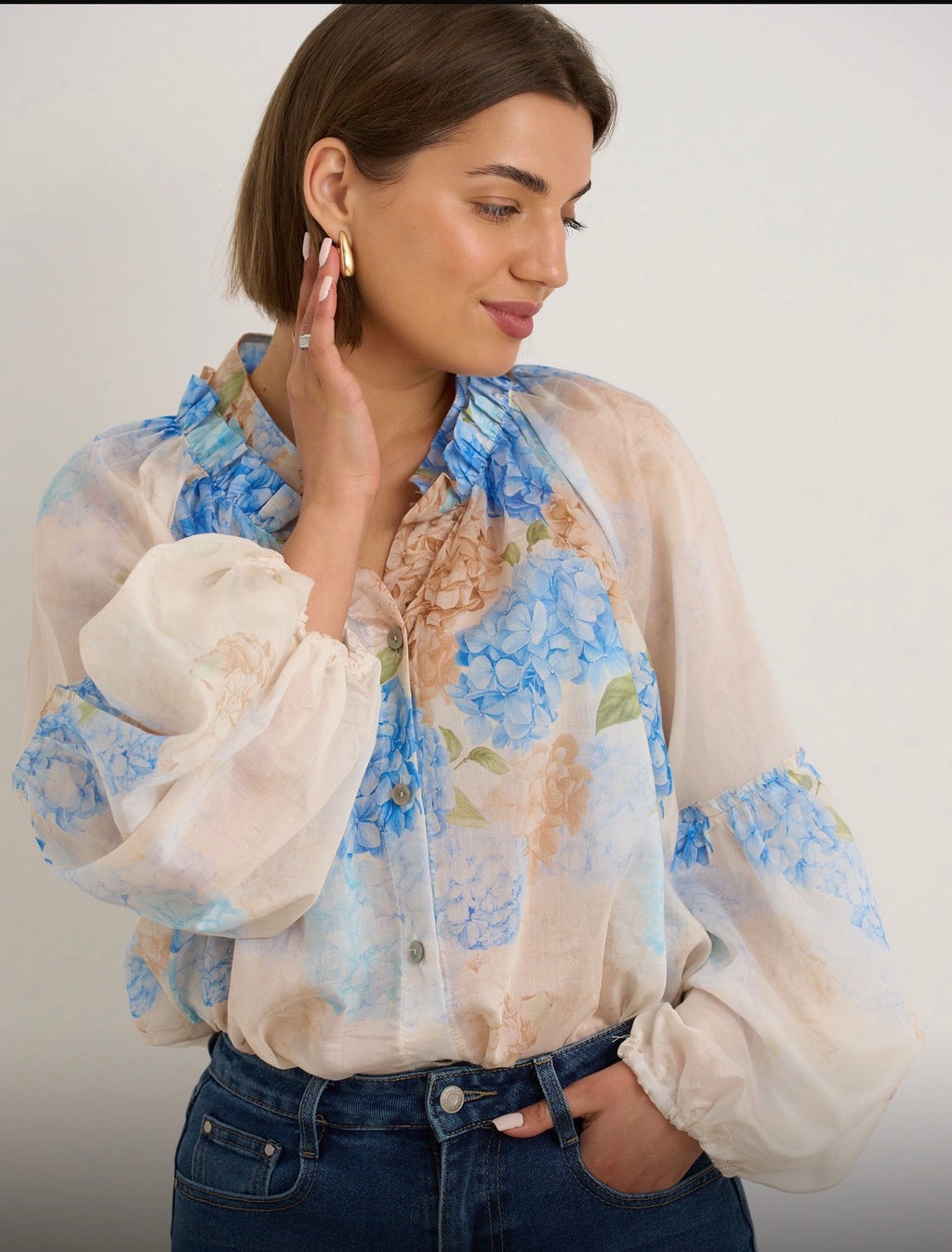 Kyla Sheer Blouse Blue Mix