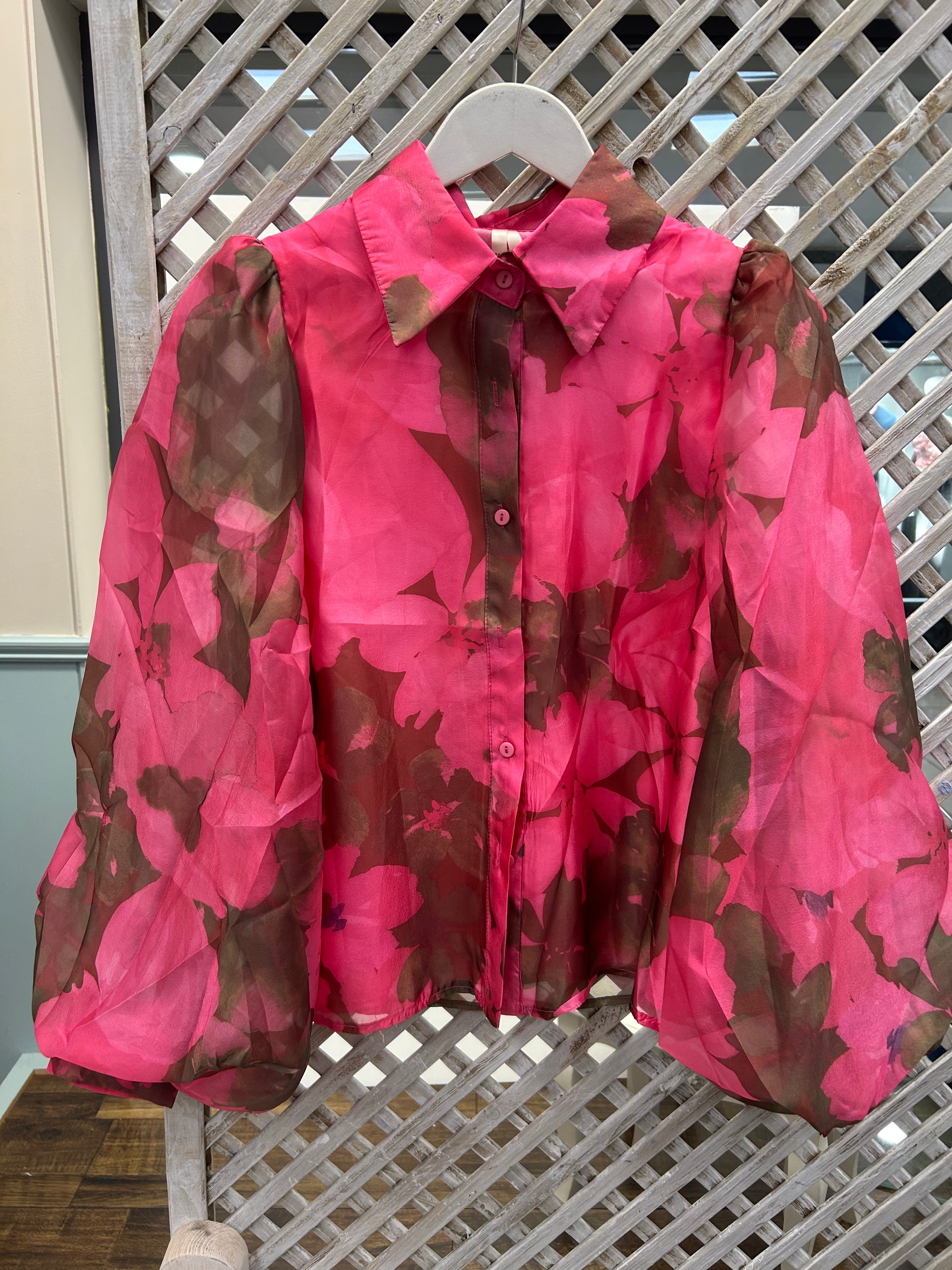 Kyla Sheer Shirt - Hot Pink & Brown.