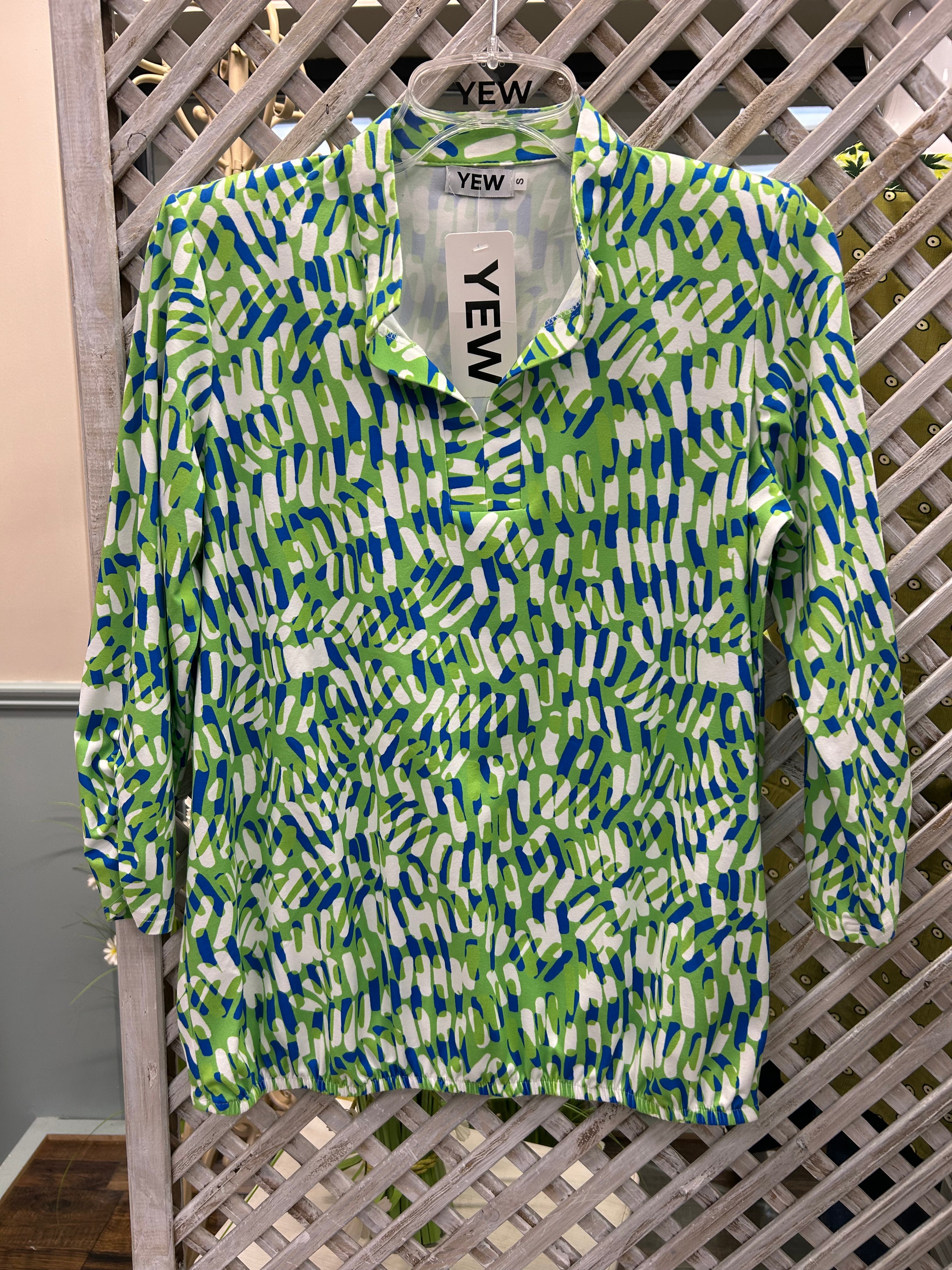 Yew Top - Green Blue & Cream Stroke.