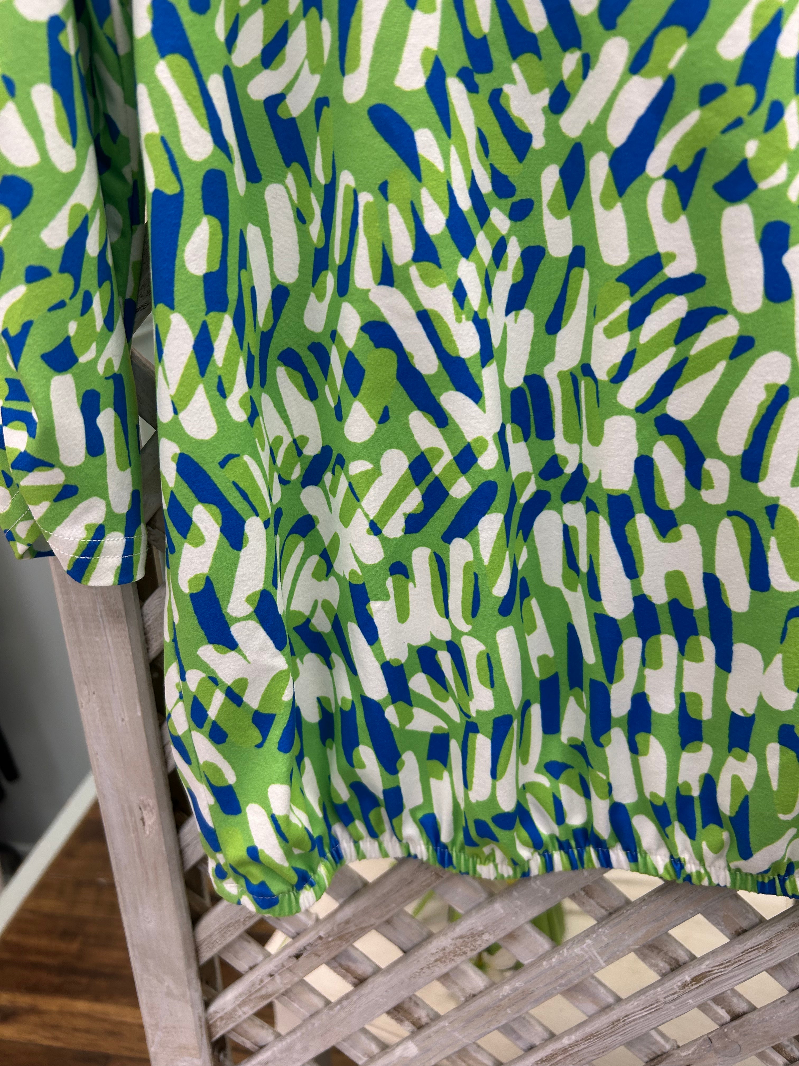 Yew Top - Green Blue & Cream Stroke.