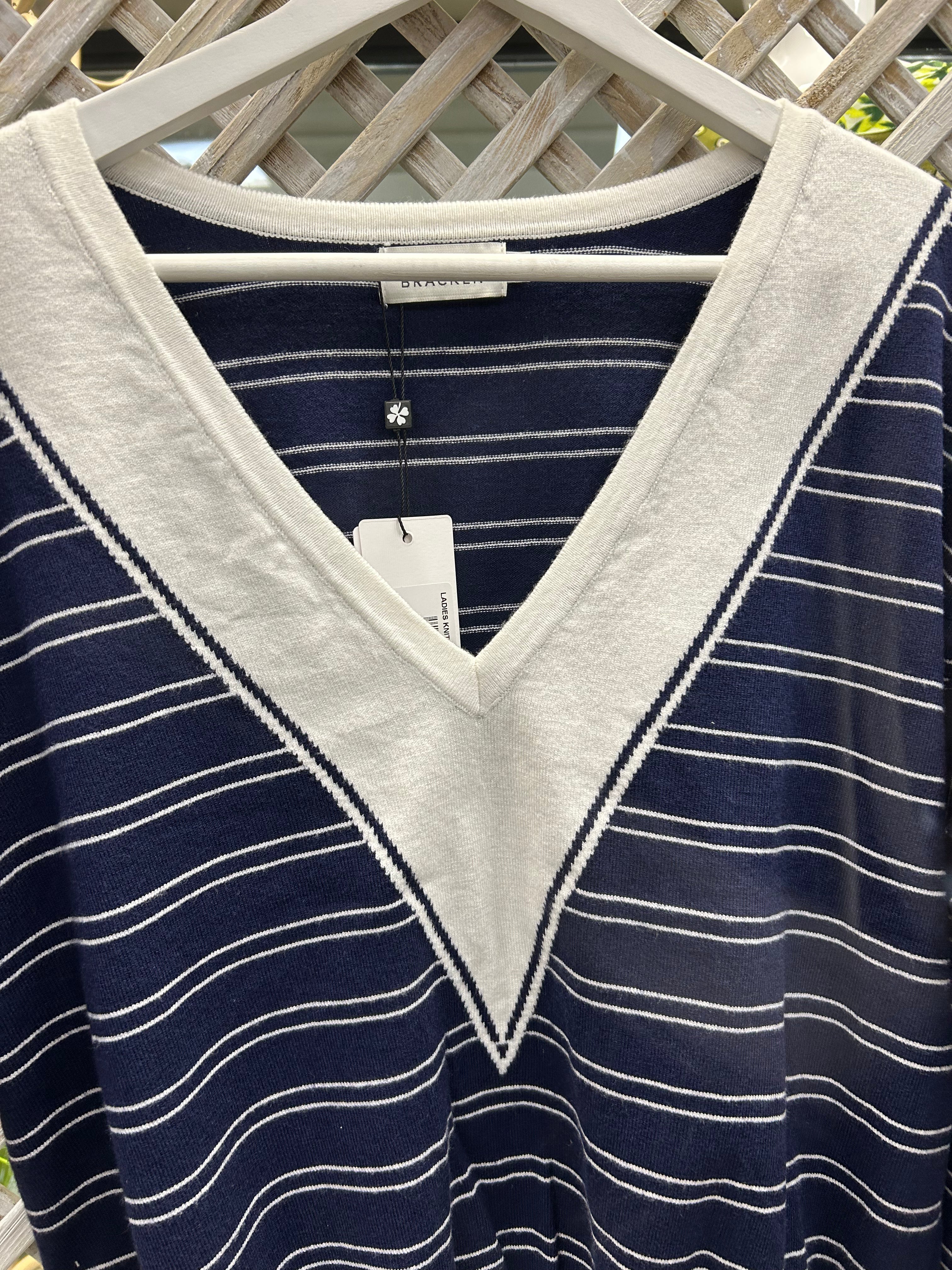 Molly Bracken V Neck Jumper - Navy & White.