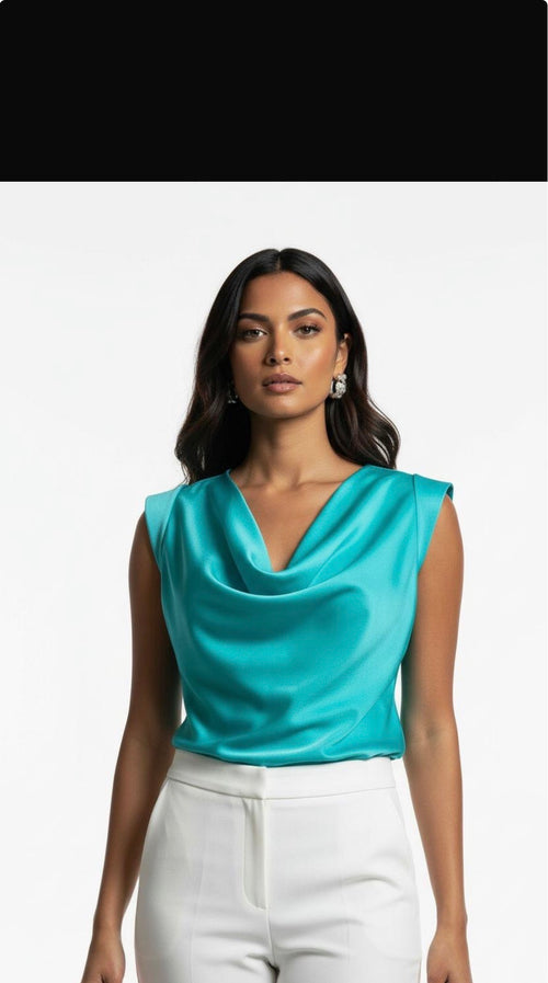 Cowl Neck Top - Aqua