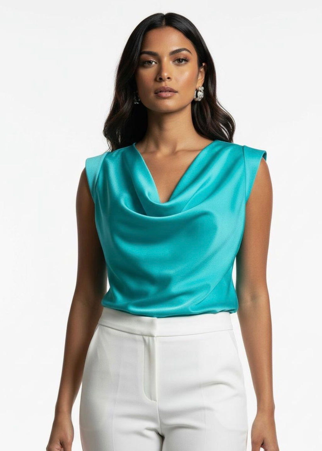 Cowl Neck Top - Aqua
