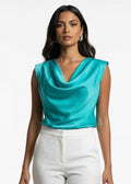 Cowl Neck Top - Aqua