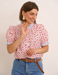 Kyla Blouse with Ruffle Neck - Pink & Blue Mix.