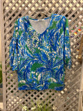 Yew Top V Neck - Green & Blue Mix.