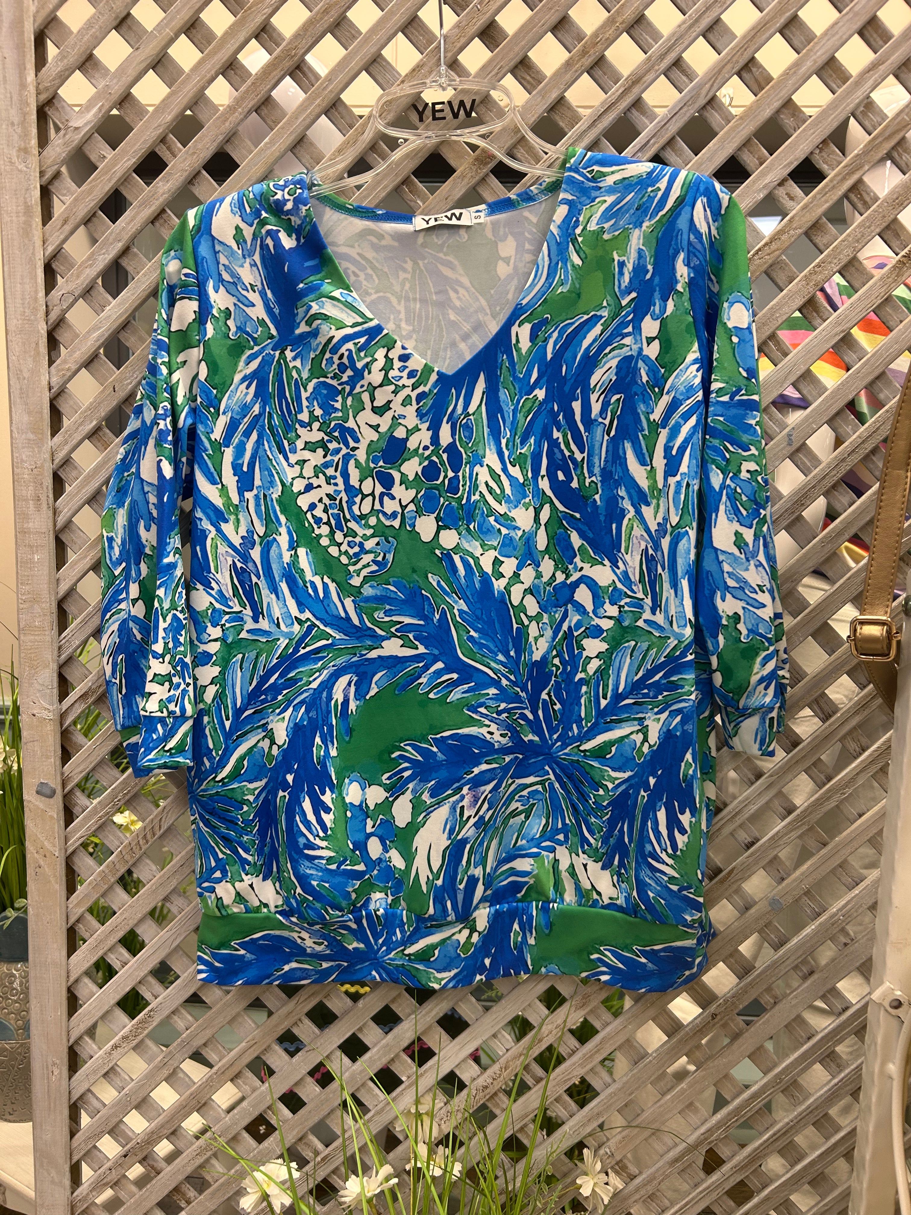 Yew Top V Neck - Green & Blue Mix.