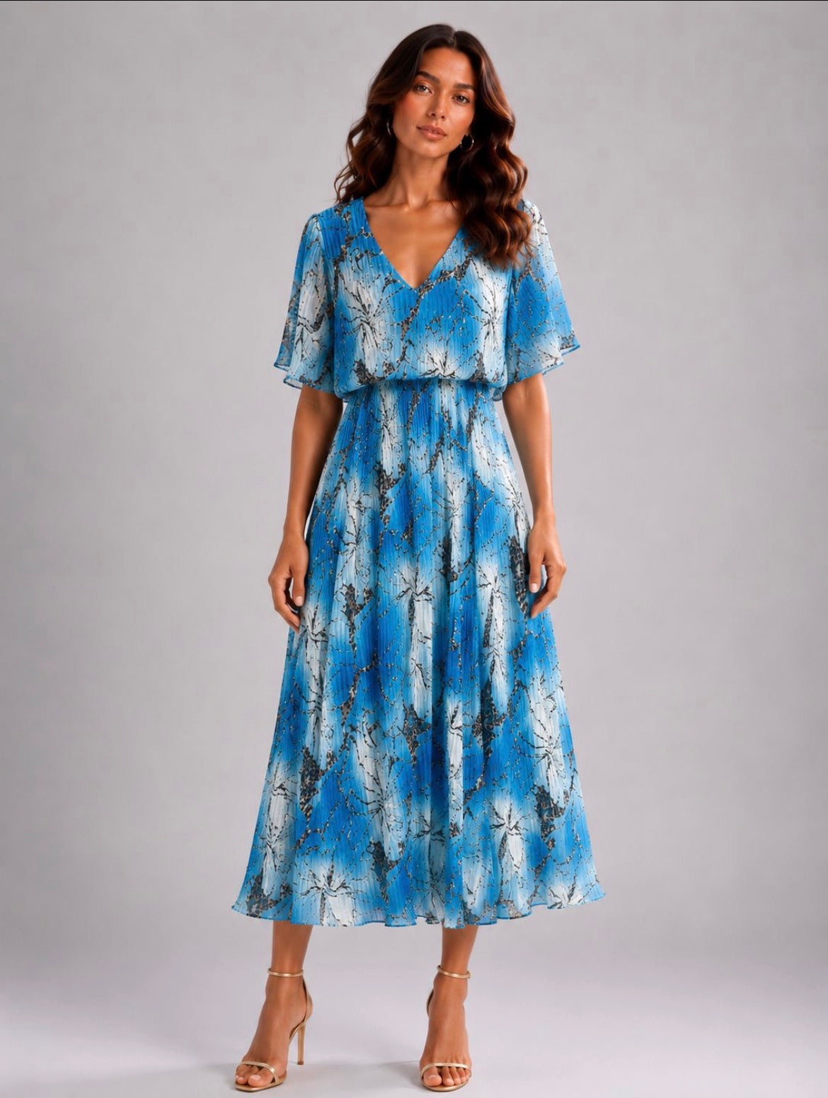 Kyla Pleated Dress - Blue Mix.