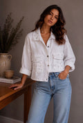 Kyla Linen Jacket with Diamante - White