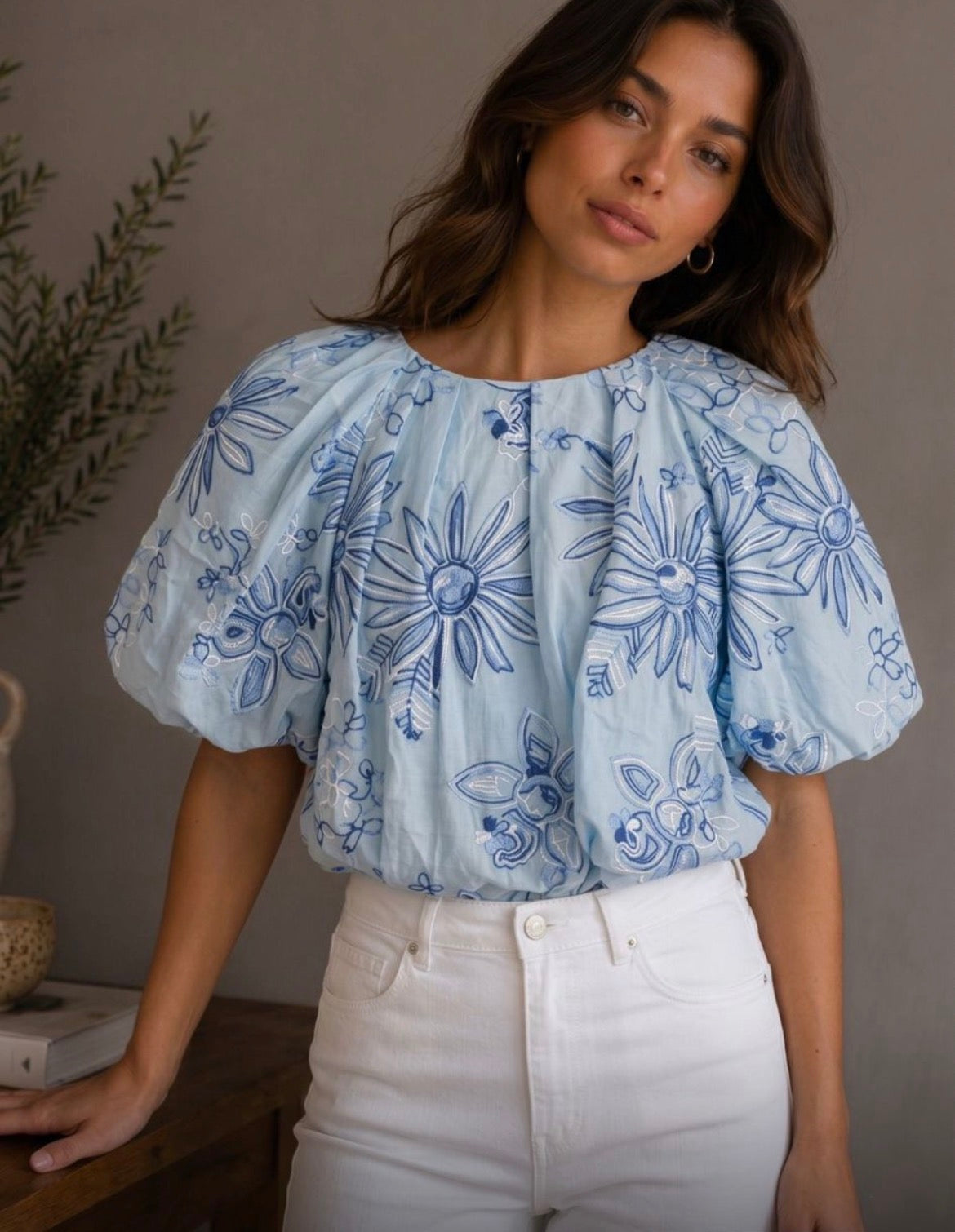 Kyla Bubble Top - Blue Mix