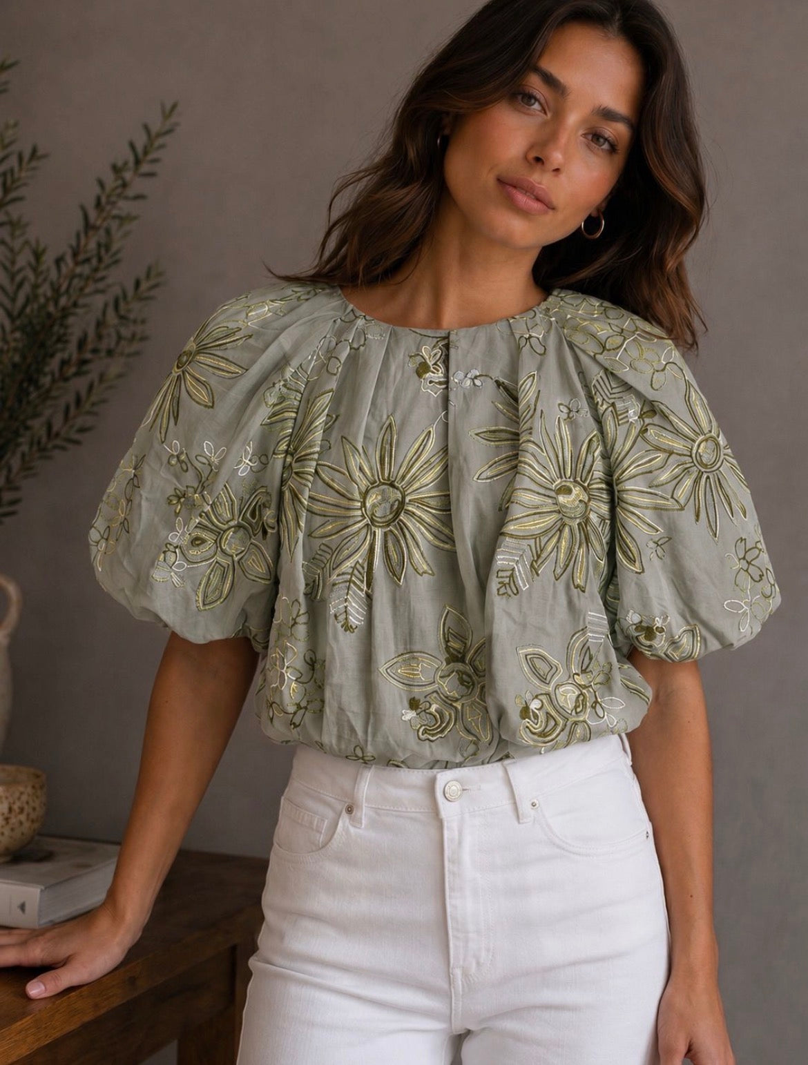 Kyla Bubble Top - Khaki Mix