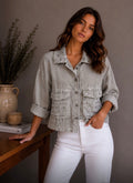 Kyla Linen Jacket with Diamante - Mocha