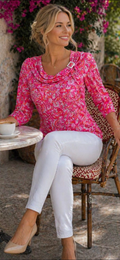Yew Top Pink & Orange Mix with Cowl Neck.