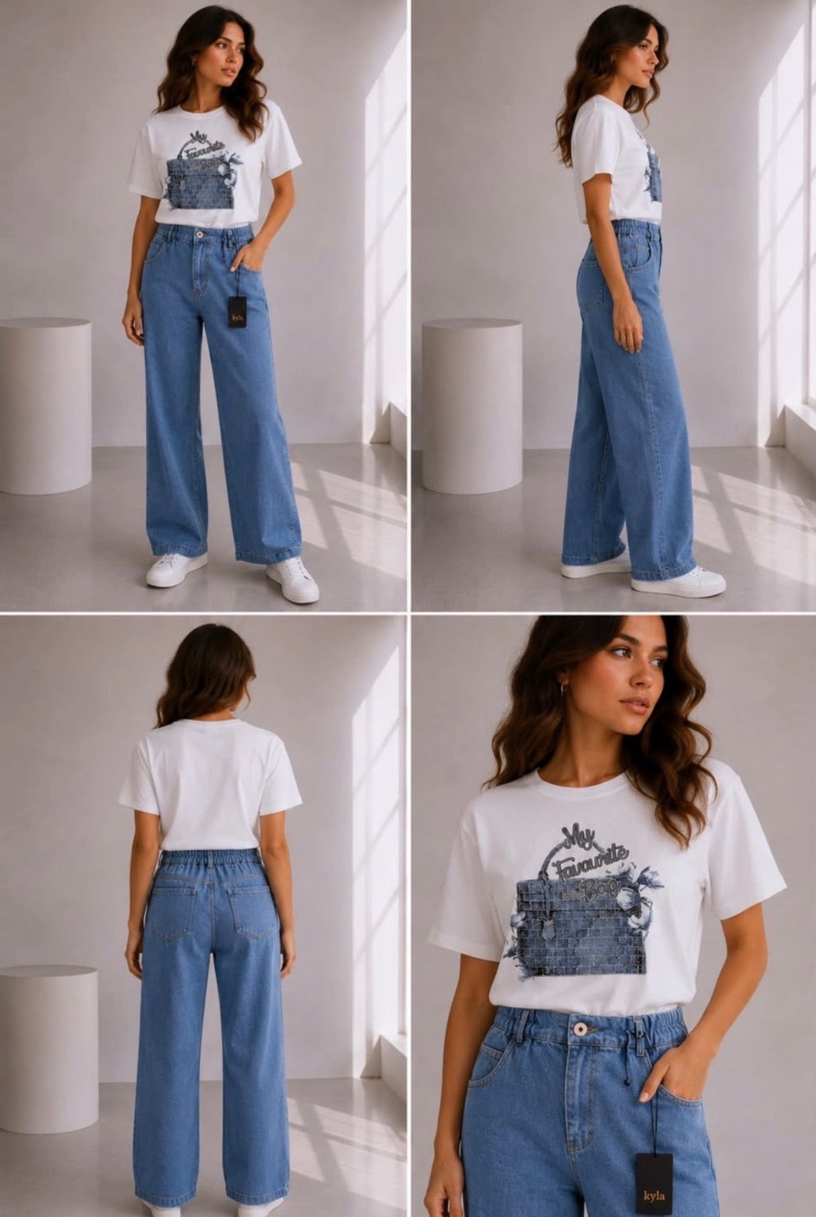 Kyla Wide Leg Cotton Trousers - Denim