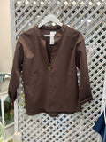 Brown Tunic Top with Gold Button Hardware.