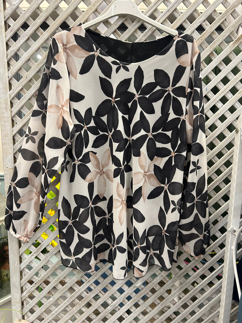 Black Chiffon Top with Flowers