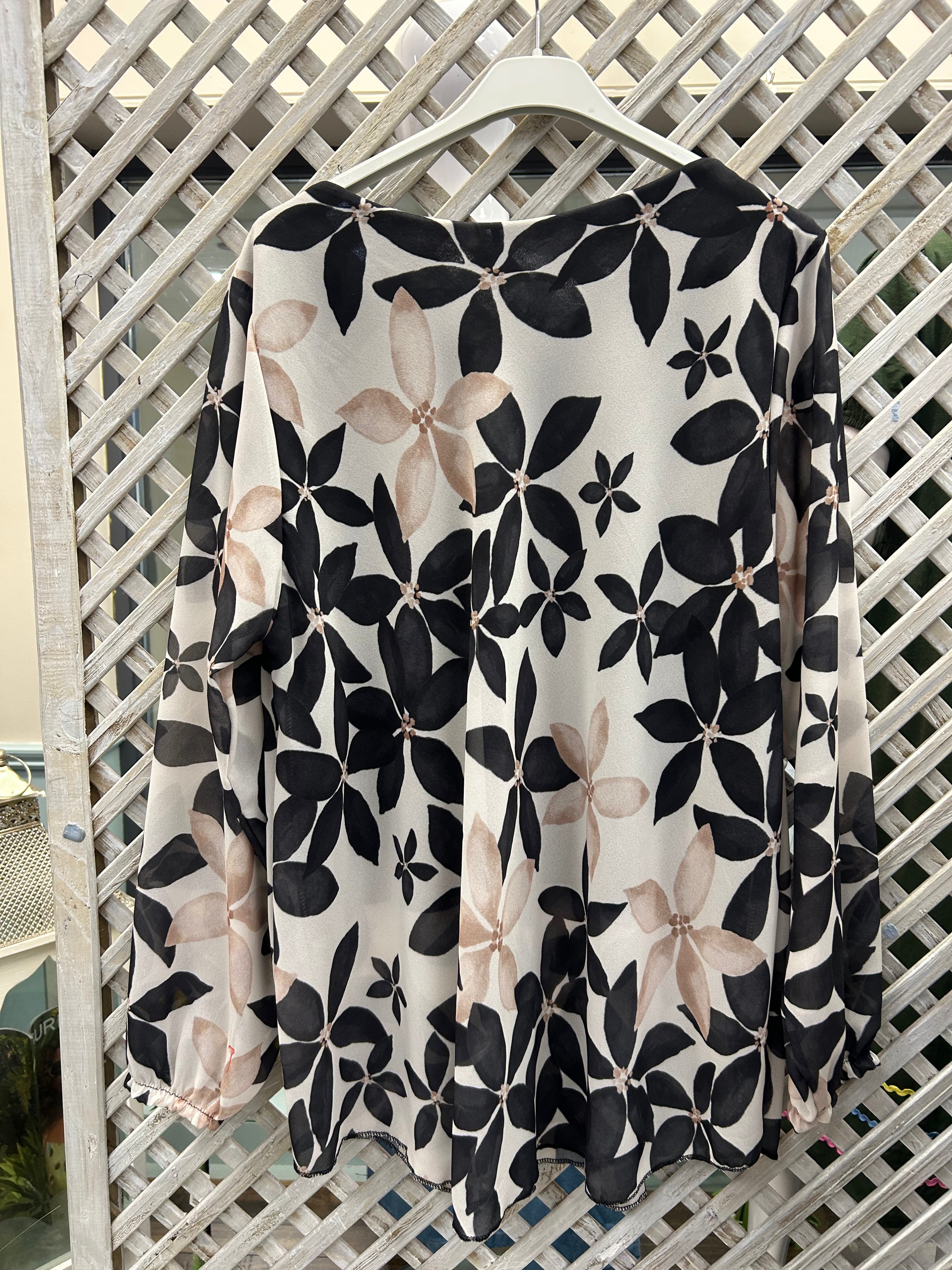 Black Chiffon Top with Flowers