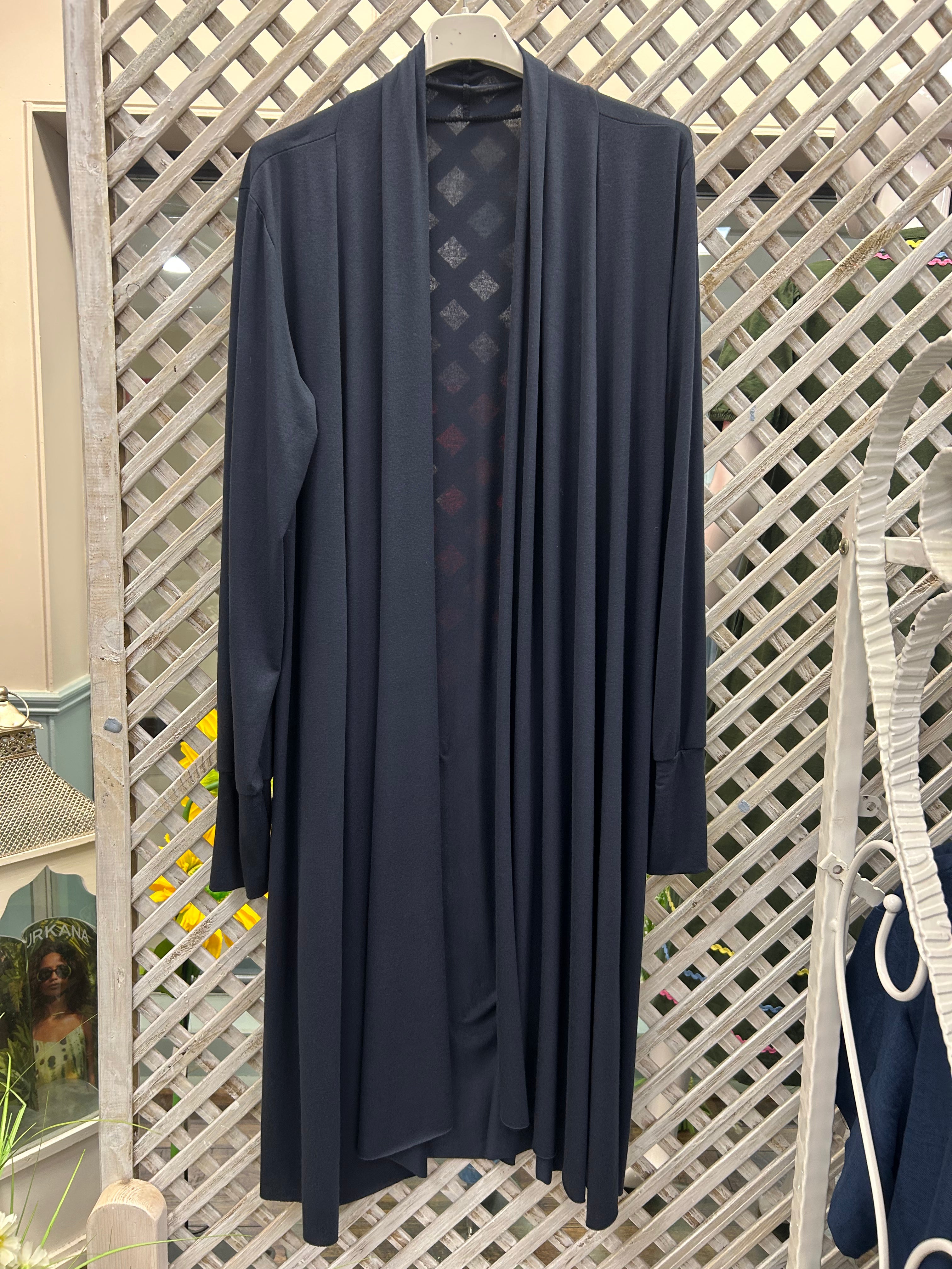 Navy Long Line Cardigan.