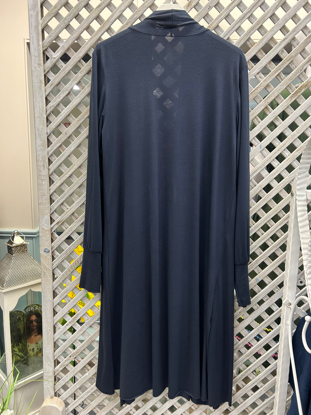 Navy Long Line Cardigan.