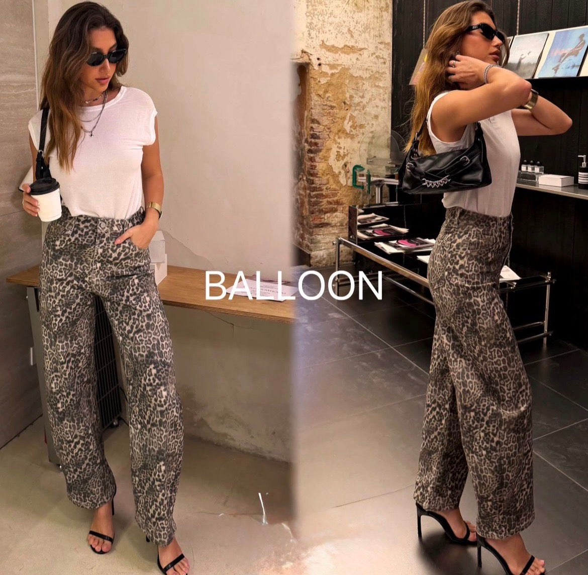 Kyla Barrel Jeans - Leopard