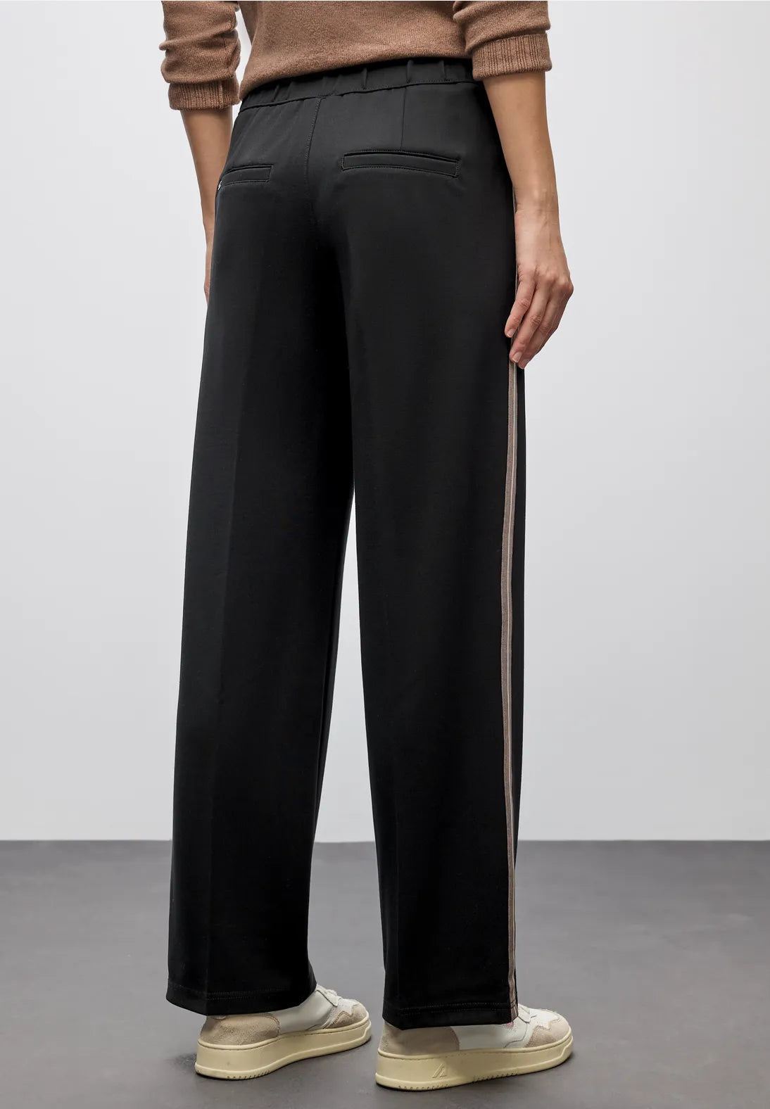 Street One Straight Leg High Waist Trousers Belt & Button Close Black 30" Leg