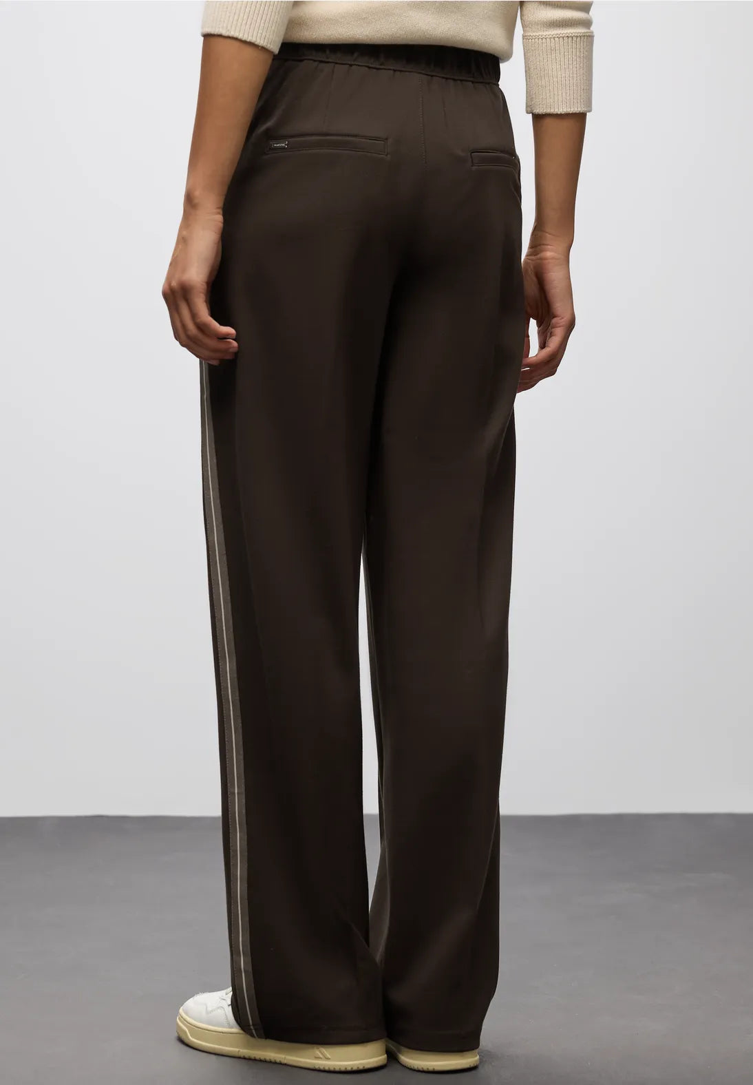 Street One Straight Leg High Waist Trousers Belt & Button Close Brown 30" Leg