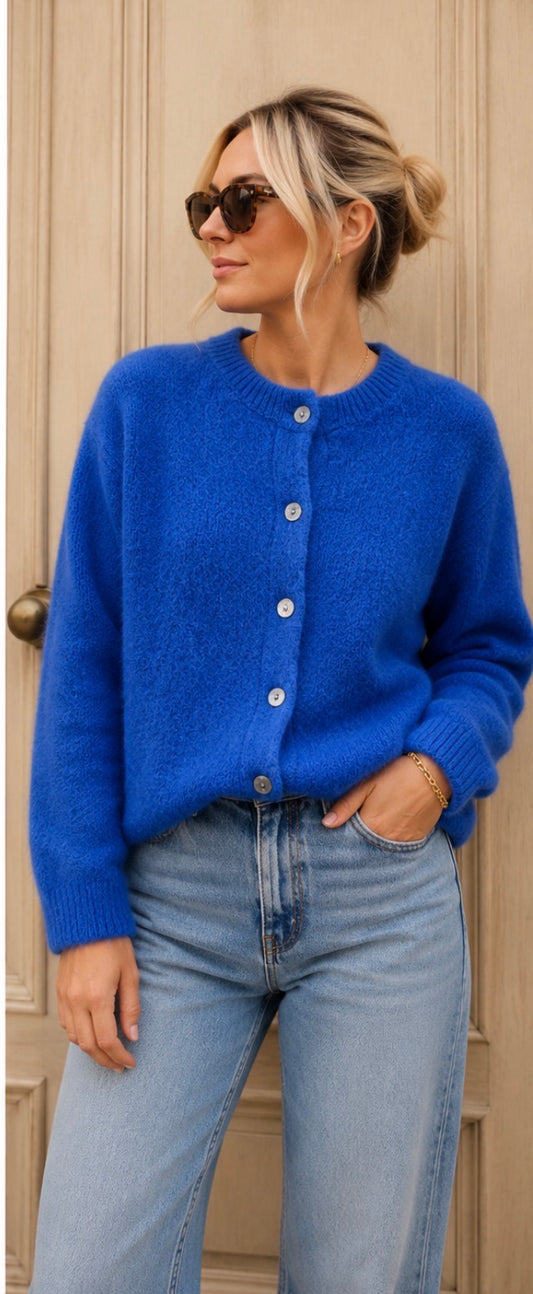 Sophie Cardigan with Kid Mohair - Blue.