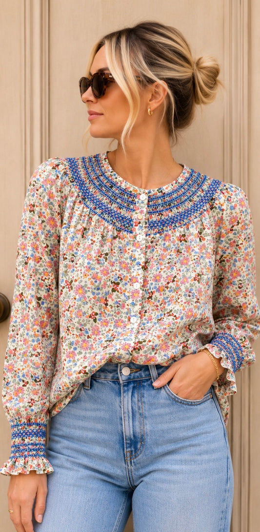 Sophie - Ditsy Floral Smocked Yoke Blouse